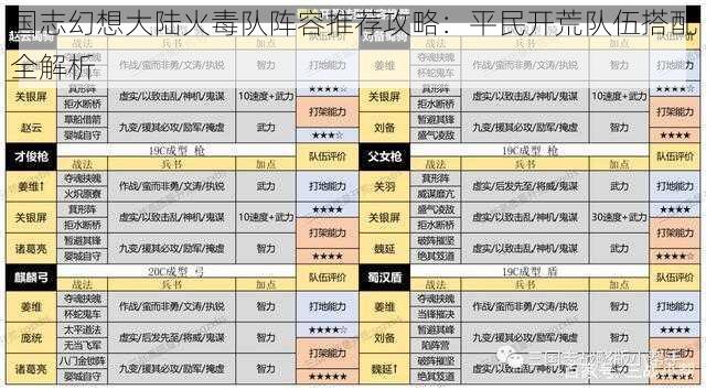 国志幻想大陆火毒队阵容推荐攻略：平民开荒队伍搭配全解析