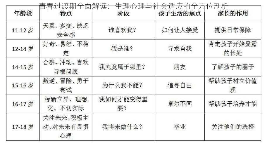 青春过渡期全面解读：生理心理与社会适应的全方位剖析