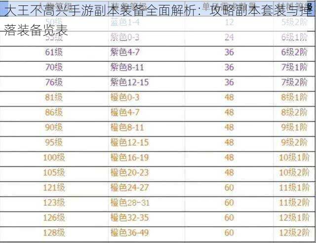 大王不高兴手游副本装备全面解析：攻略副本套装与掉落装备览表